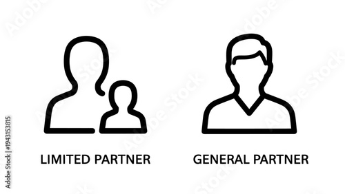 Limited partner and generai partner person icons on white background