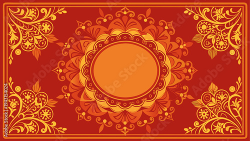 Intricate golden circular frame with ornate floral patterns
