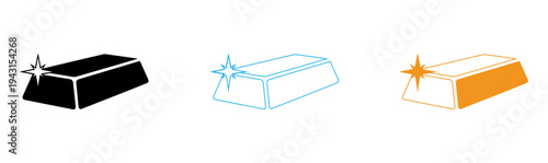 Three colorful icons of a carton with a burst