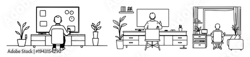 Smart home control center set with a minimalist pictogram of a person featuring technology, automation, innovation with connectivity and modern living