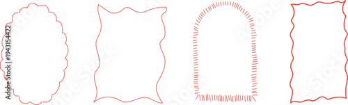 set of wavy edge shapes frame box vector illustrations, featuring doodle-style borders in various shapes like ovals and rectangles. 