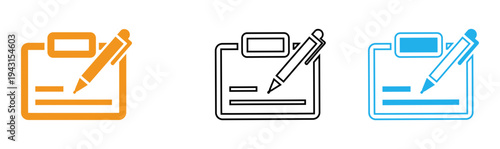 Clipboard with pencil icons in orange black and blue