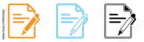 Document and pencil icons in orange blue and black