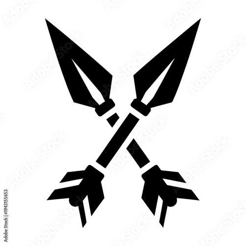 Crossed arrows silhouette icon representing strength, defense, and strategic competition in a minimalist style