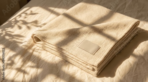 Soft beige blanket folded on a textured surface
