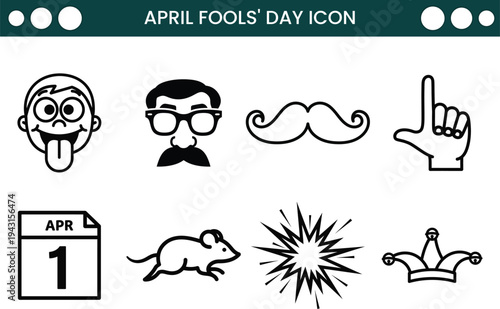 April fools' day icons with various prank and joke symbols