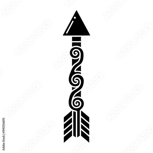 Stylized tribal arrow pointing upwards representing direction, spiritual growth, and focused progress