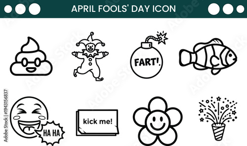 April fools day icons with various funny symbols and emojis