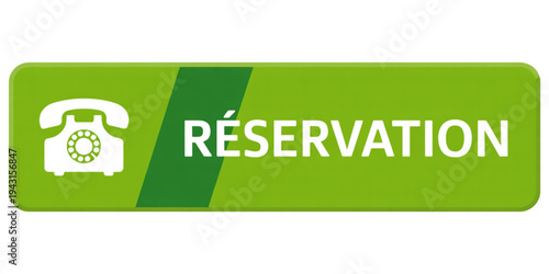 A green and blue reservation sign with a phone icon on it. Vector