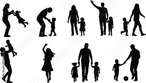 Black silhouettes set of diverse couples in romantic poses hugging kissing and holding hands isolated on white background for love and relationship concepts