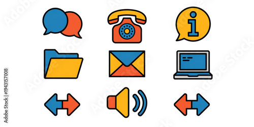 A collection of various icons representing different computer and communication functions Vector