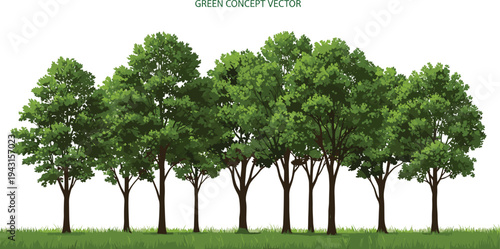 Green forest tree line landscape vector illustration with lush foliage natural environment concept isolated woodland border for eco design projects