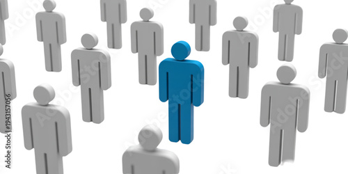 A person standing out from a crowd of people in a business setting. Vector