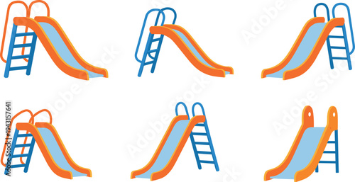 Playground Slides Collection Children Park Slide Equipment Vector Illustration Set