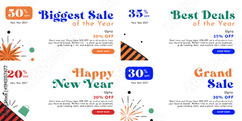 New Year 2027 Discount Sale – Festive Promo Banners Featuring 50%, 35%, 20% & 30% OFF on All Orders