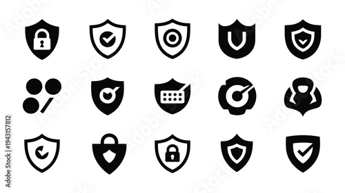 Bundle of internet safety and security icons in black silhouette on white background for web and mobile design