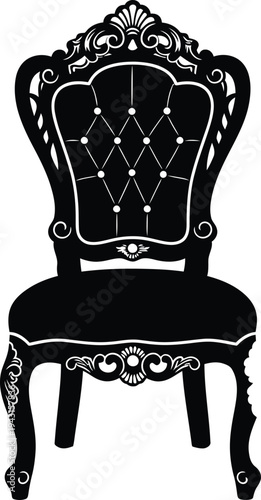 Vintage ornate baroque chair silhouette with tufted backrest and decorative carvings