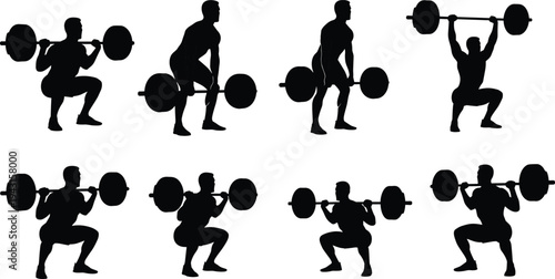 Black silhouettes set of professional dancers performing various expressive contemporary and ballet poses isolated on white background for arts entertainment and dance studio concepts