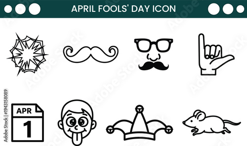 April fools day icon set with funny symbols and objects