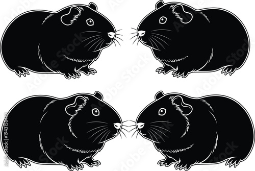 Guinea pig silhouette set cute cavy rodent pet vector illustration black animal icons facing each other isolated design clipart collection