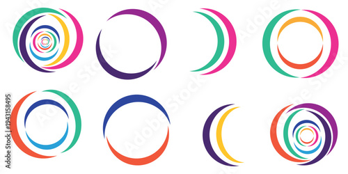 Circle company logo signs set. Collection of colorful emblems vector illustration. Abstract round symbols. Unique logotype design template isolated on white