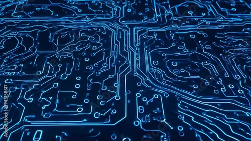 Abstract Blue Circuit Board Pattern Digital Technology Background.