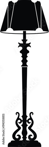 A black silhouette of a floor lamp