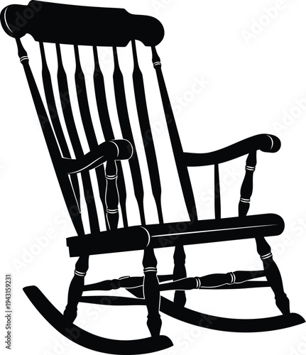 A black rocking chair with a white background