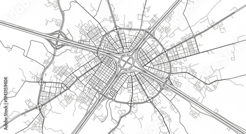 Radial City Plan - A Detailed Black and White Architectural Design.