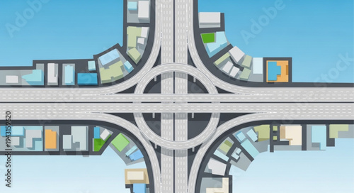 Aerial View of a Complex Highway Interchange in a City.
