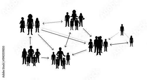 Network of People Connected by Arrows Illustrating Communication and Relationships.