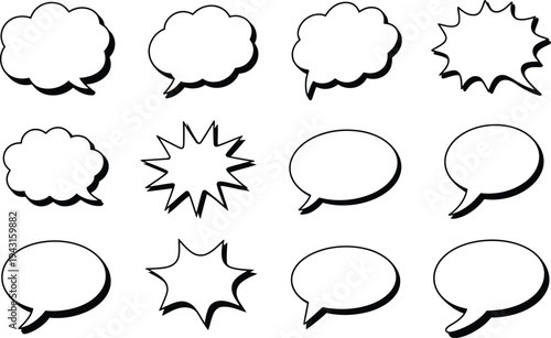 Collection of various comic book speech bubbles and thought clouds