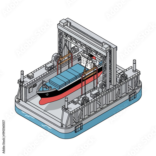Dry Dock with Ship Under Repair.