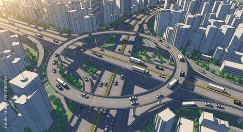 Aerial View of a Busy City Roundabout with Traffic.