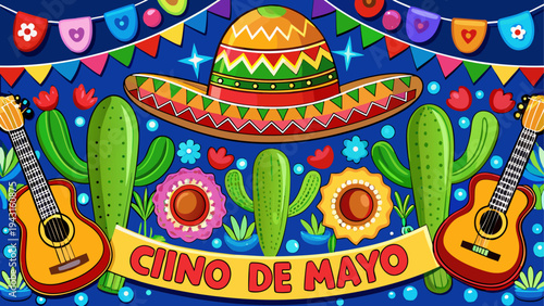 Colorful sugar skull with maracas and floral decorations for dia de los muertos