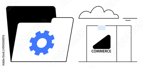 E-commerce folder. Cloud-based tools for organizing e-commerce systems and secure data handling. E-commerce integrating file management with cloud storage. For digital business, cybersecurity, tech