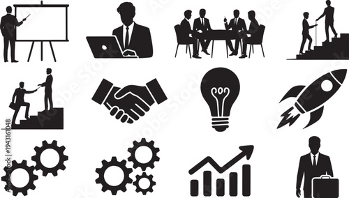 Black and white of business people and concepts meeting