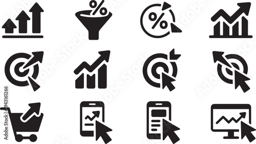 Black and white of financial growth and business analytics with arrows and charts