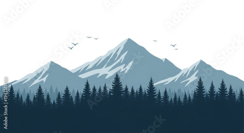 Mountain Range with Snow and Trees.