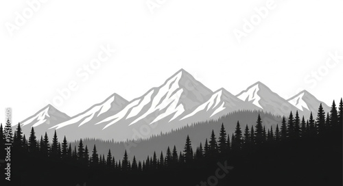 Mountain Range with Snow and Trees.