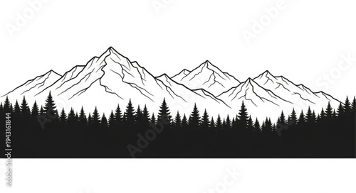Mountain Range with Forest Silhouette.