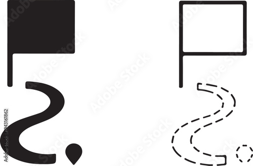 Map and location symbols set. Mapping icon collection. Geolocation map path distance. GPS cartography position.