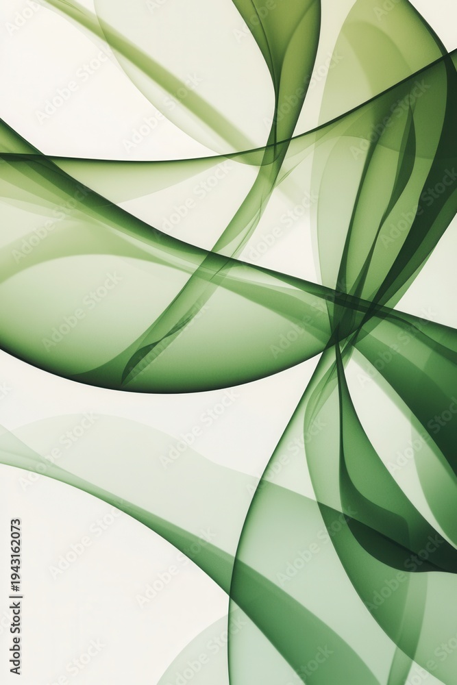Obraz premium Elegant green ribbons swirl across a soft, light background