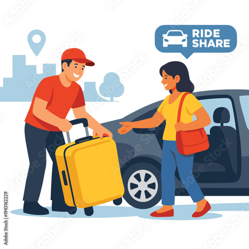 Ride share driver assisting a passenger