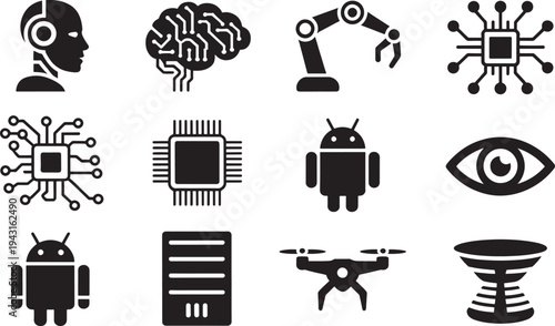 Black and white representing technology and artificial intelligence concepts robot