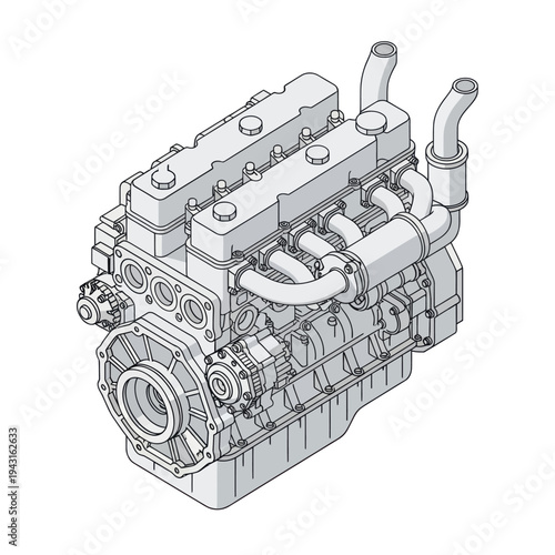 Detailed Technical Illustration of Engine Components.