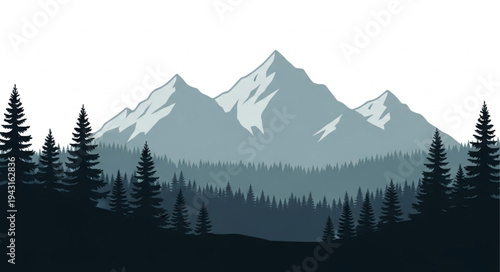 Mountain Range with Snow and Trees.
