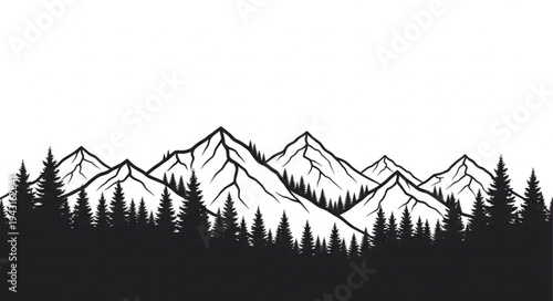 Mountain Range with Snow and Trees.