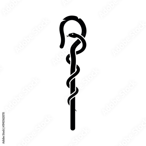 Asclepius Rod Medical Symbol Black Silhouette.