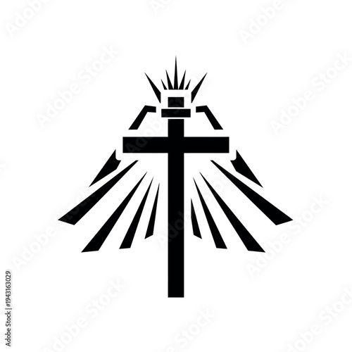 Christian cross with radiating light religious symbol of faith and hope.